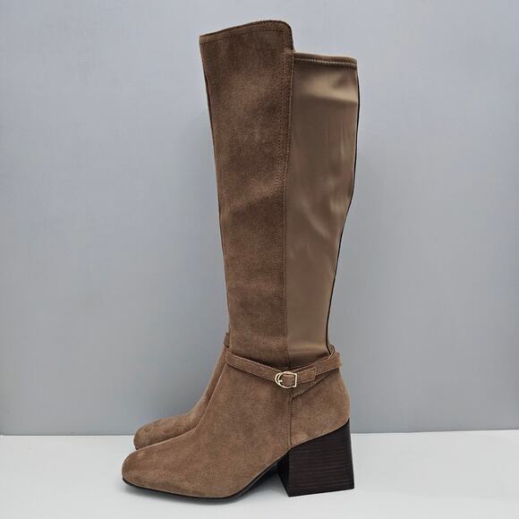 NEW Blondo Twyla Knee High Boot Womens 9 Taupe Brown Suede Waterproof Block Heel - Picture 1 of 14